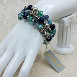 vintage jules b silver tone blue acrylic chrystals wrap bracelet